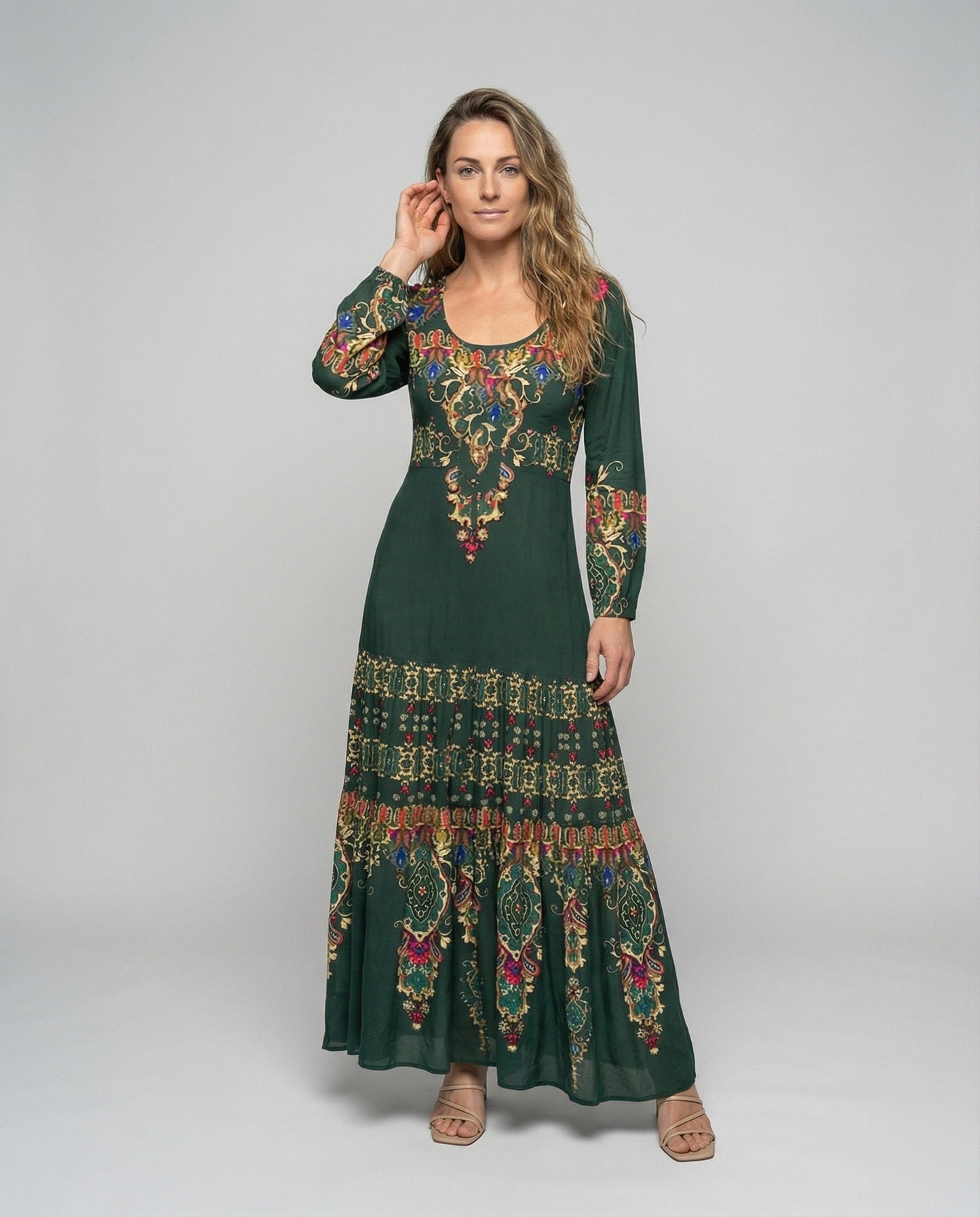 Abito Maxidress Donna Stampa Ornamentale Stile Boho - Brentozzi