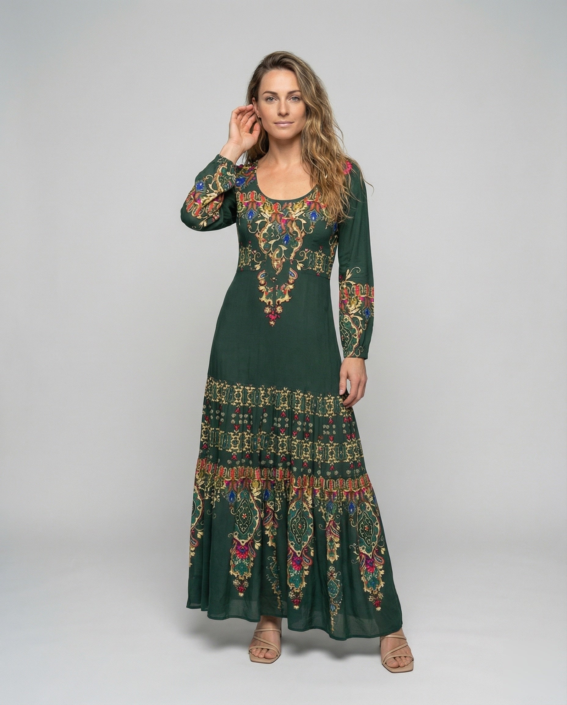 Abito Maxidress Donna Stampa Ornamentale Stile Boho - Brentozzi