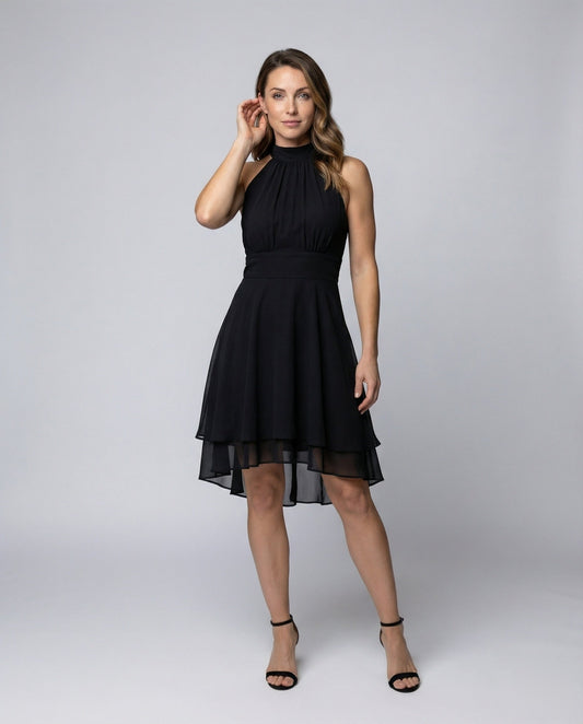 Abito Cocktail Donna in Chiffon Orlo a Volant - Brentozzi