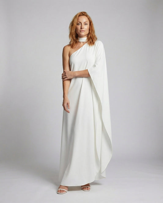 Abito Maxi Donna Drappeggiato Collo Choker - Brentozzi