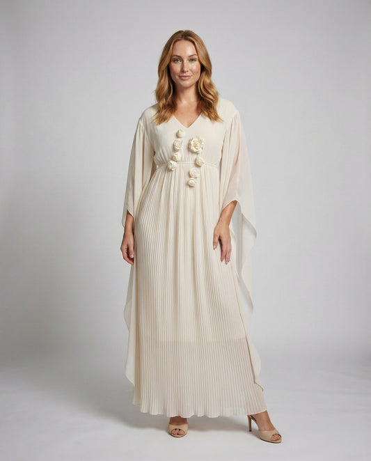Abito Maxi Donna Floreale con Maniche a Mantella - Brentozzi