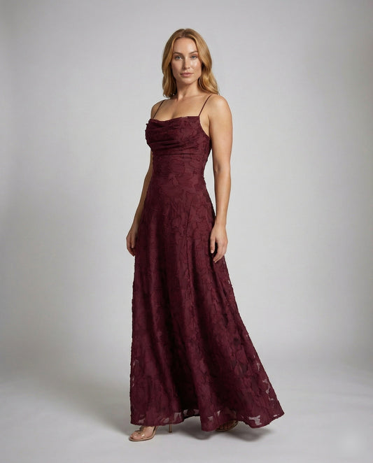 Abito Elegante Donna Scollo a Cascata Manica Lunga - Brentozzi