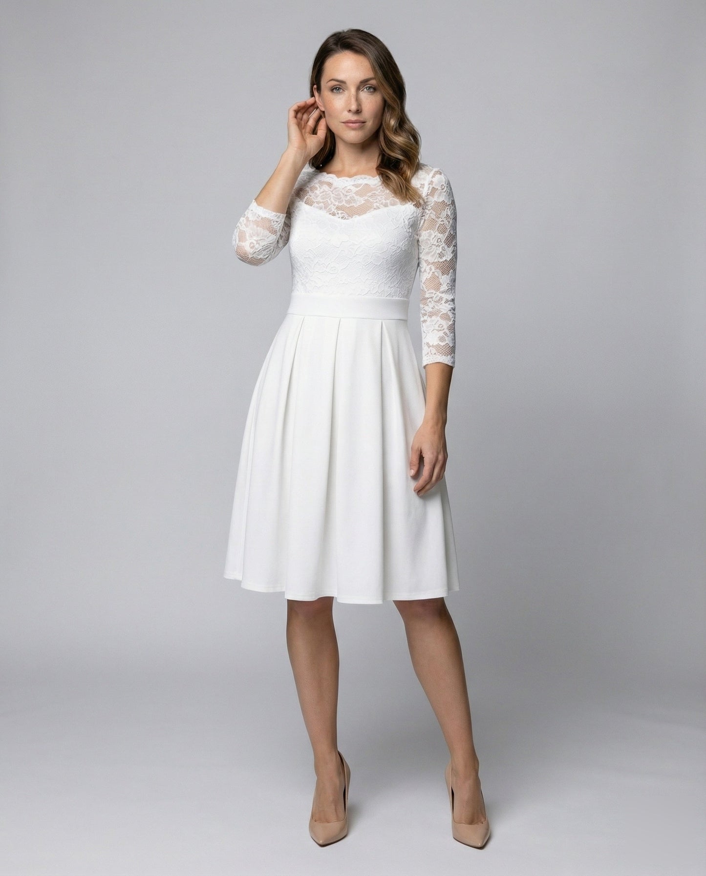 Abito Midi Donna in Pizzo Elegante Gonna Plissettata - Brentozzi