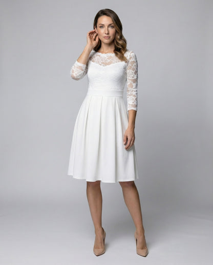 Abito Midi Donna in Pizzo Elegante Gonna Plissettata - Brentozzi