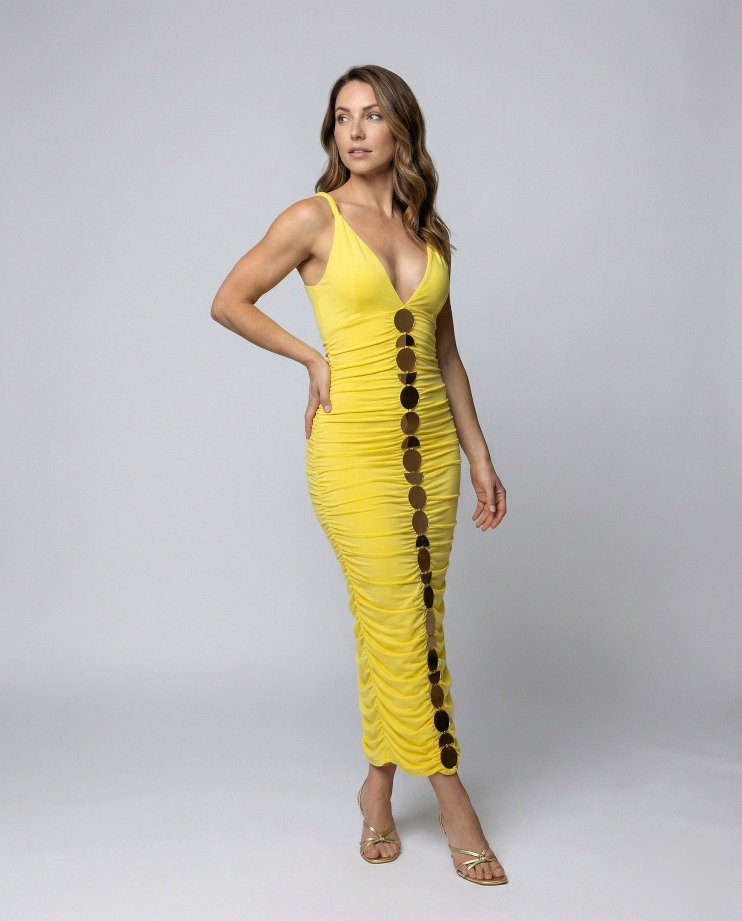 Abito Maxi Donna Attillato con Dettagli Circolari - Brentozzi