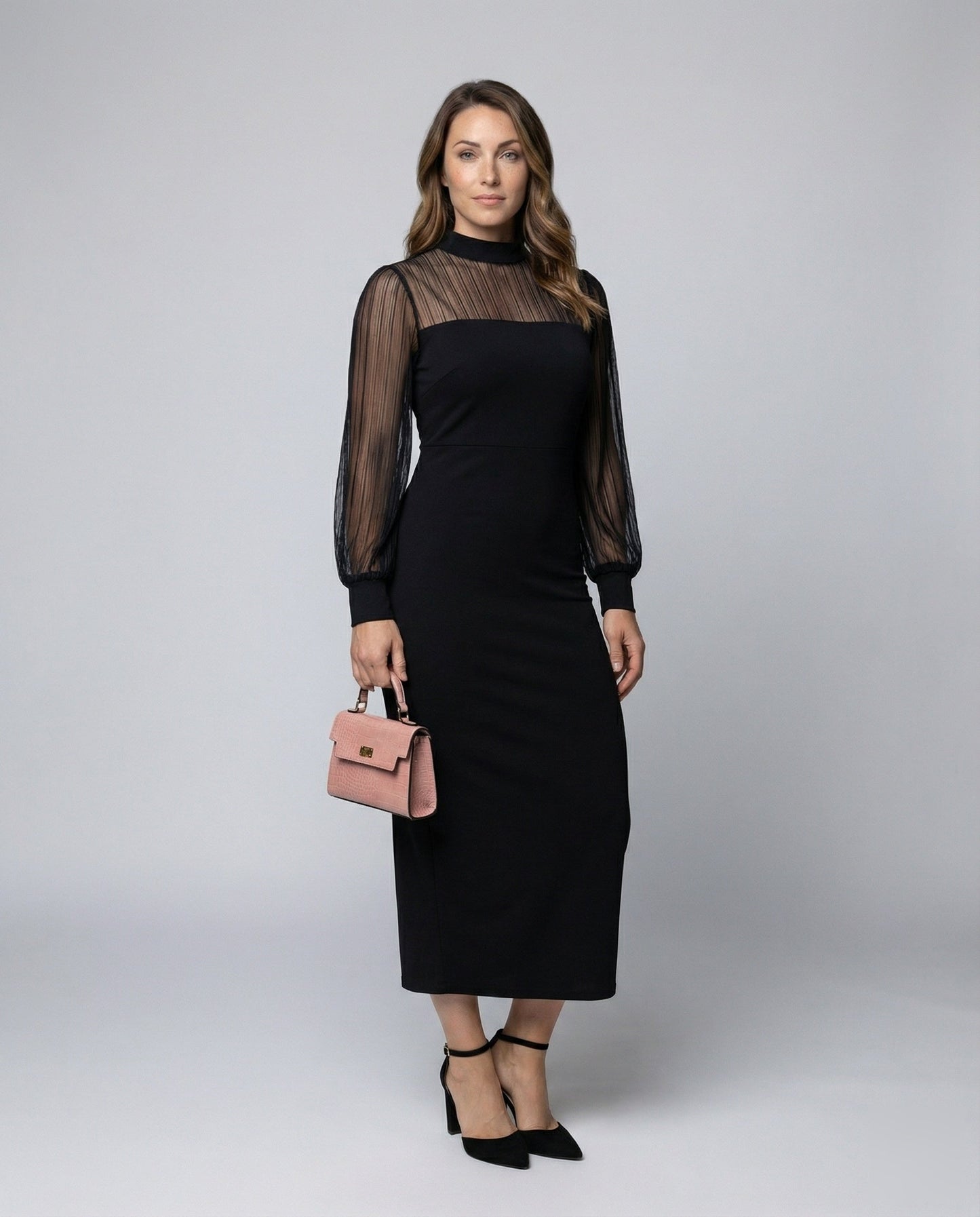 Abito Midi Donna in Tulle a Righe Vestibilità Attillata - Brentozzi