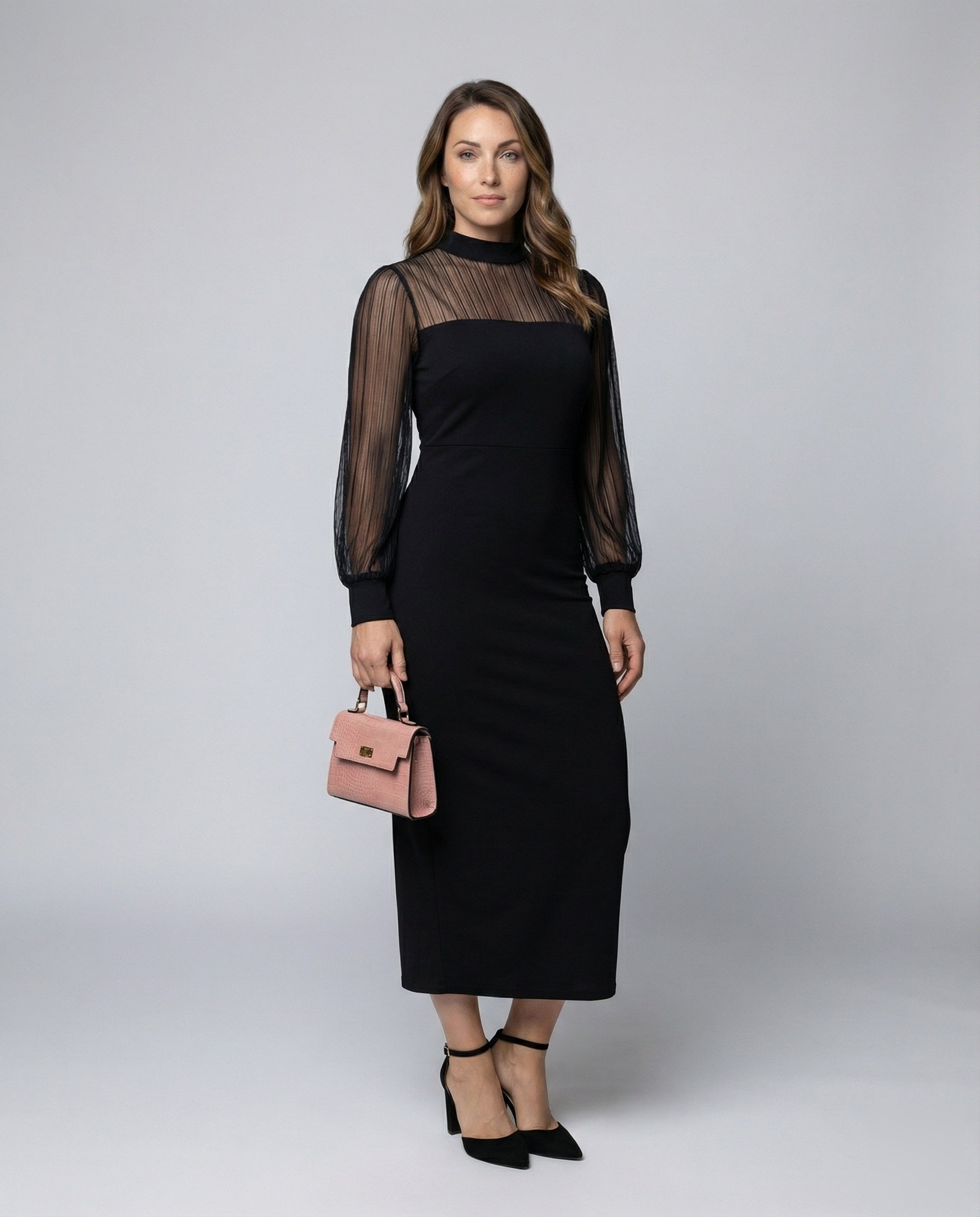 Abito Midi Donna in Tulle a Righe Vestibilità Attillata - Brentozzi