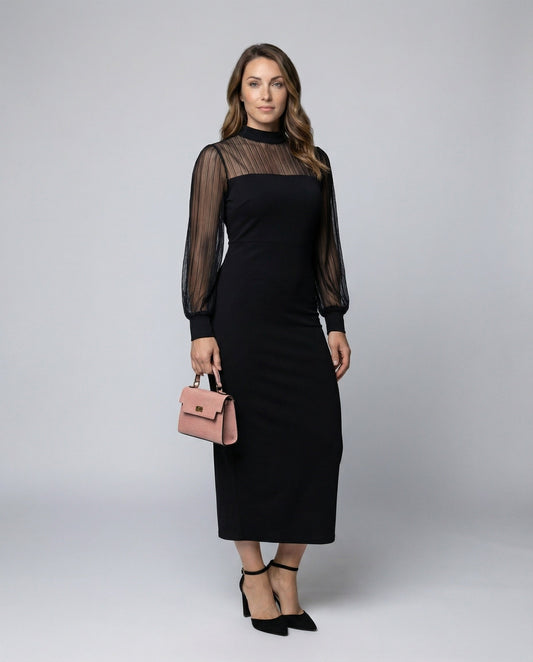 Abito Midi Donna in Tulle a Righe Vestibilità Attillata - Brentozzi