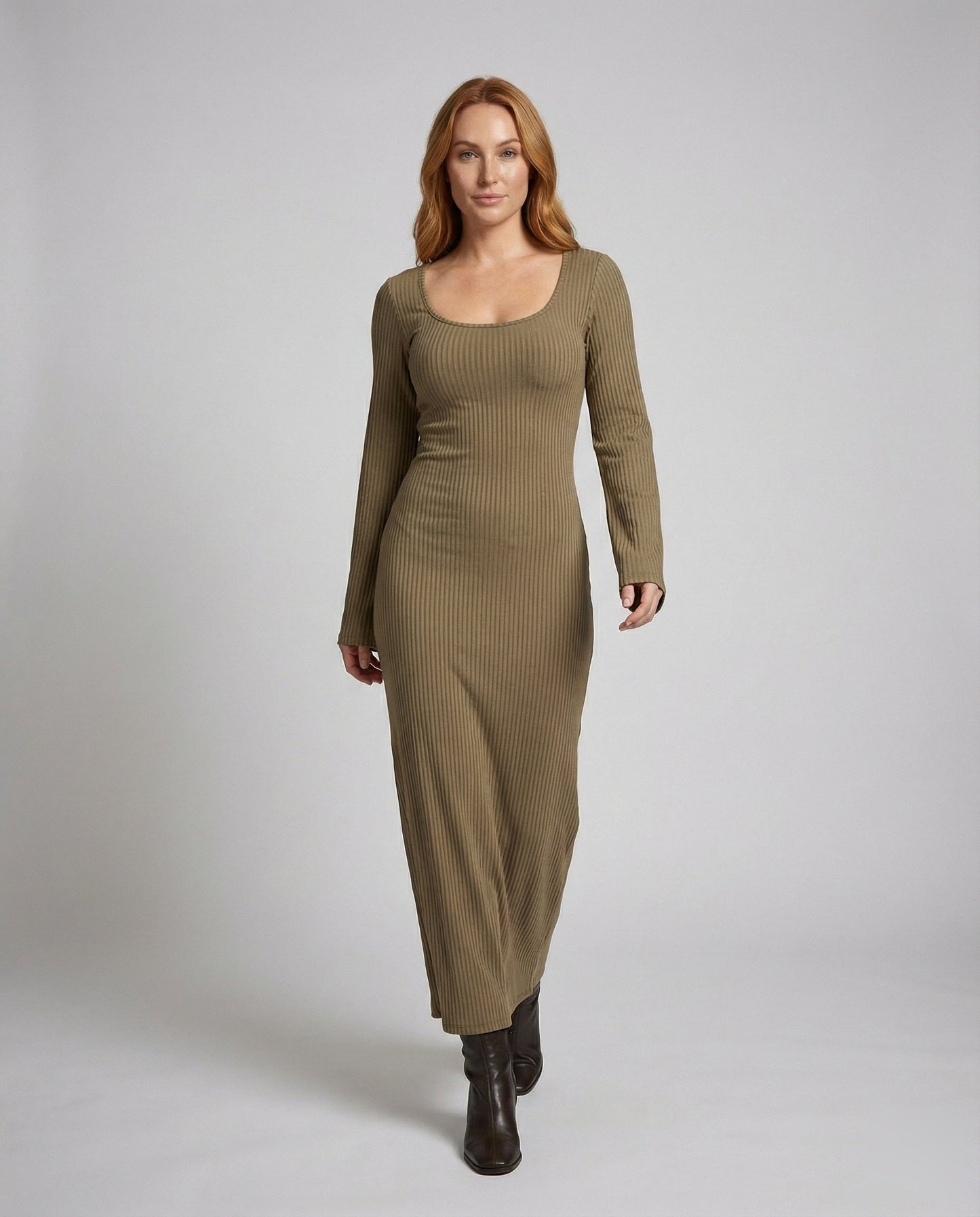 Abito Maxi Donna in Maglia Costina Svasato Manica a Campana - Brentozzi