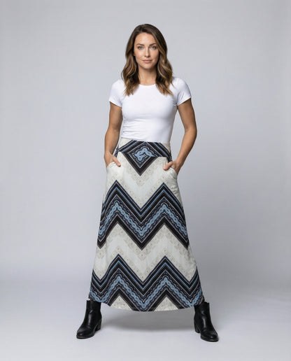 Gonna Lunga Donna Tessuto Fluido Motivo Chevron - Brentozzi