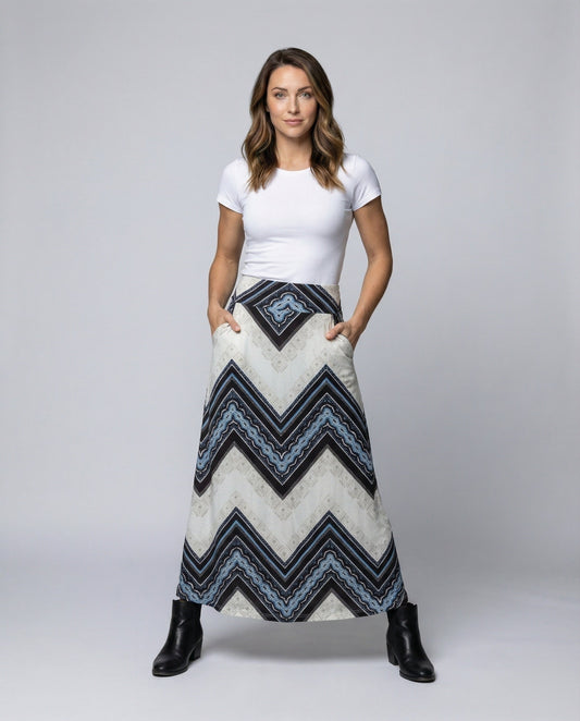 Gonna Lunga Donna Tessuto Fluido Motivo Chevron - Brentozzi