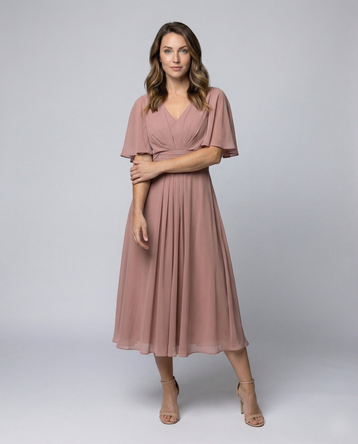 Abito Lungo Donna in Chiffon Maniche a Mantella Fluidi - Brentozzi