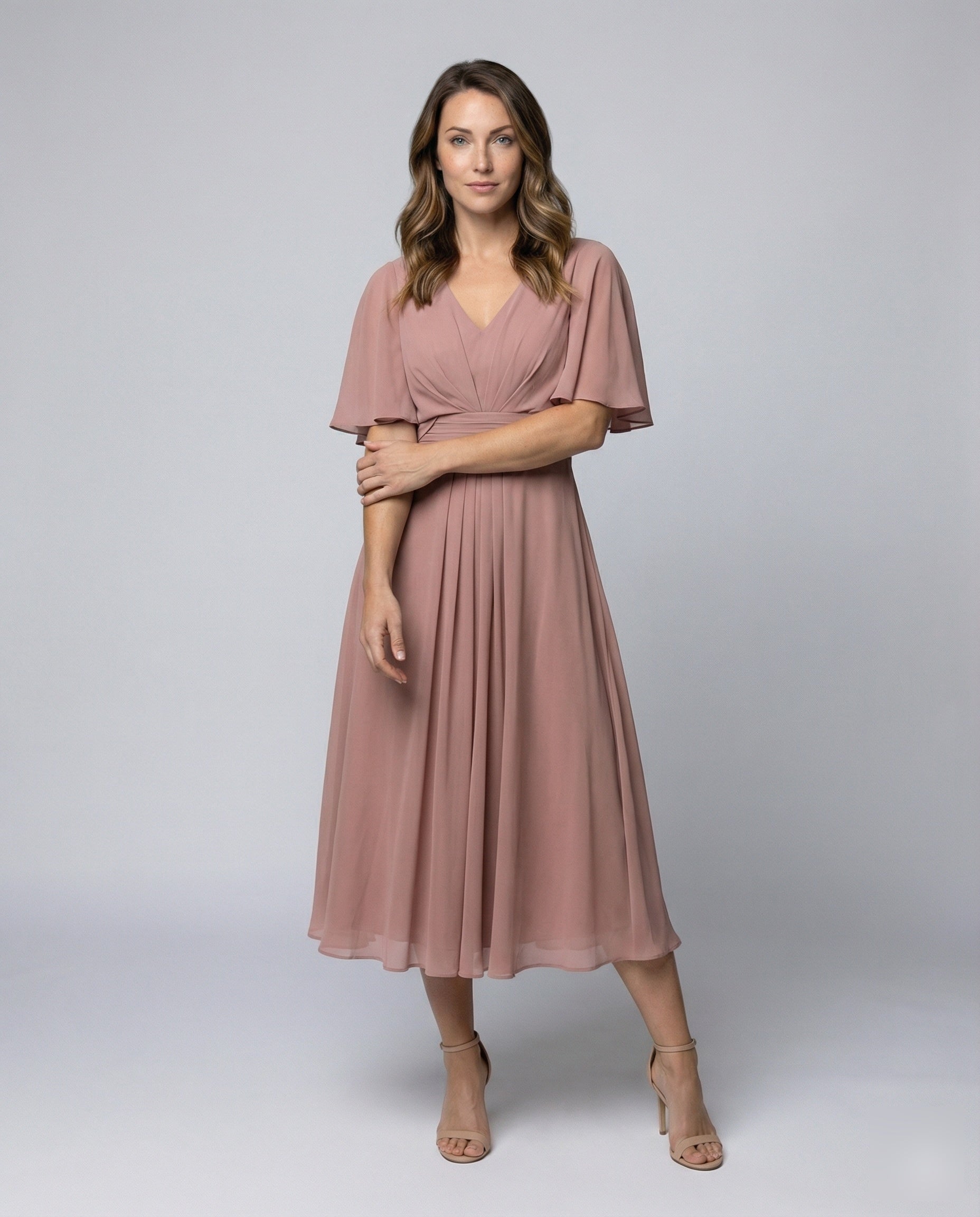 Abito Lungo Donna in Chiffon Maniche a Mantella Fluidi - Brentozzi
