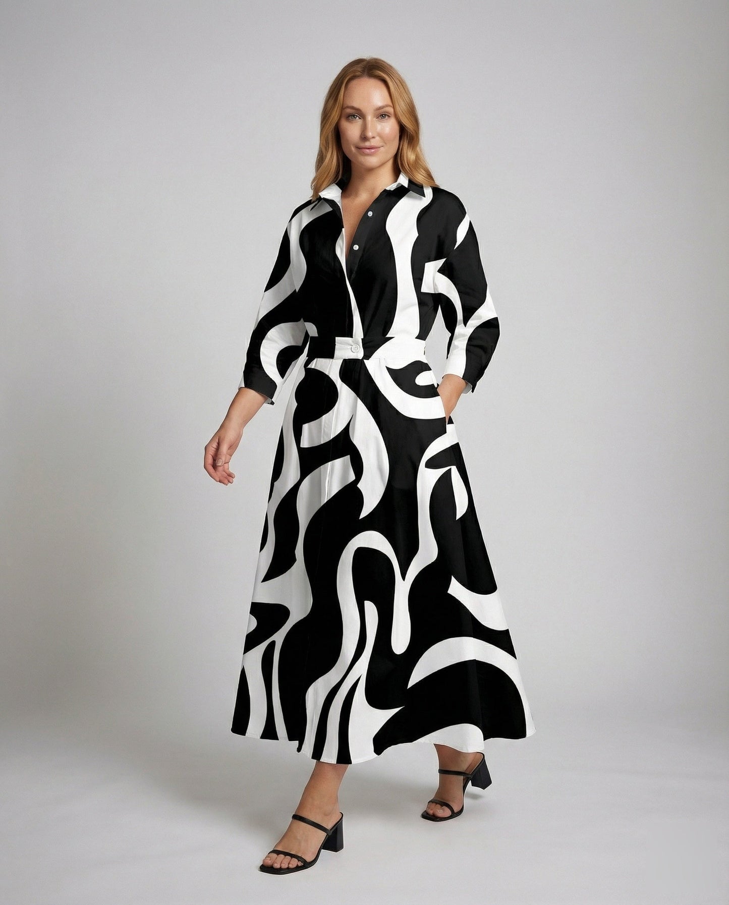 Abito Camicia Maxi Donna Fluttuante Stampa Grafica - Brentozzi