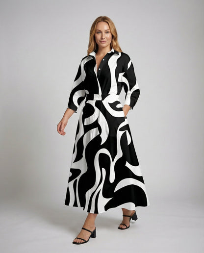 Abito Camicia Maxi Donna Fluttuante Stampa Grafica - Brentozzi