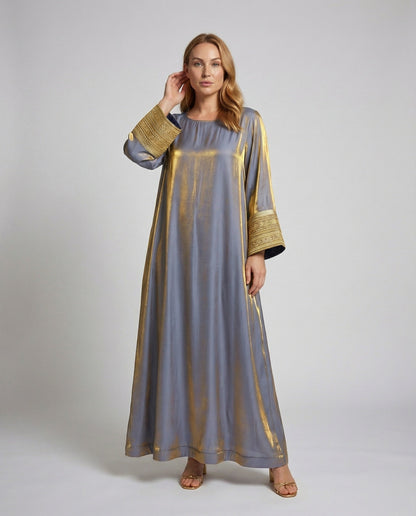 Abito Maxi Donna Ricamato Stile Kaftano Metallizzato - Brentozzi