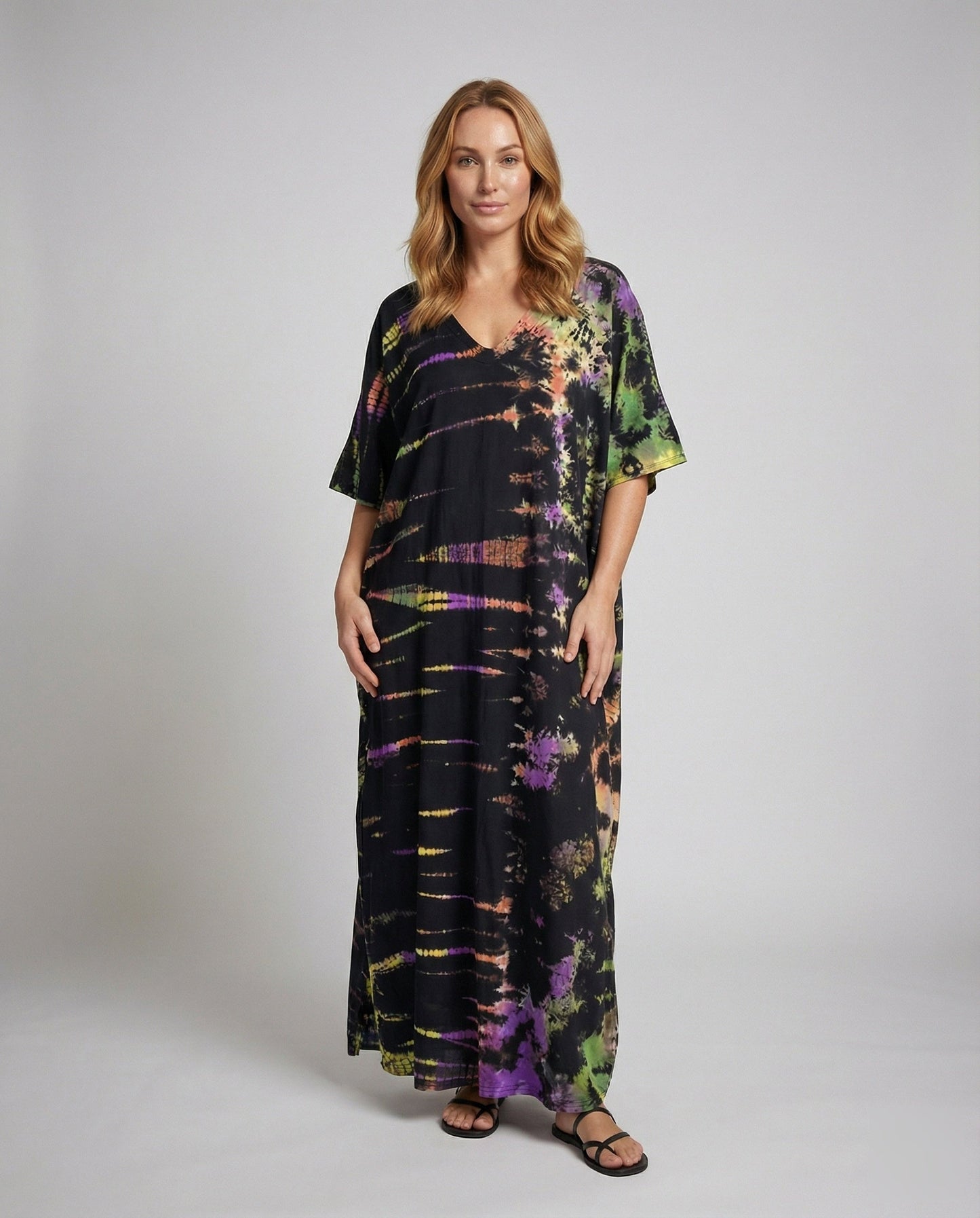 Abito Maxi Donna in Cotone Batik Stile Kaftano Ampio - Brentozzi