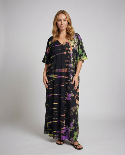 Abito Maxi Donna in Cotone Batik Stile Kaftano Ampio - Brentozzi
