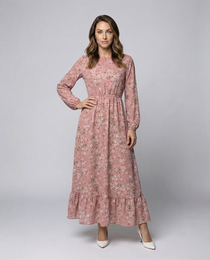 Abito Maxi Donna con Volant a Balze Stile Floreale - Brentozzi