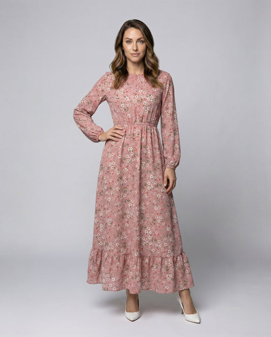 Abito Maxi Donna con Volant a Balze Stile Floreale - Brentozzi