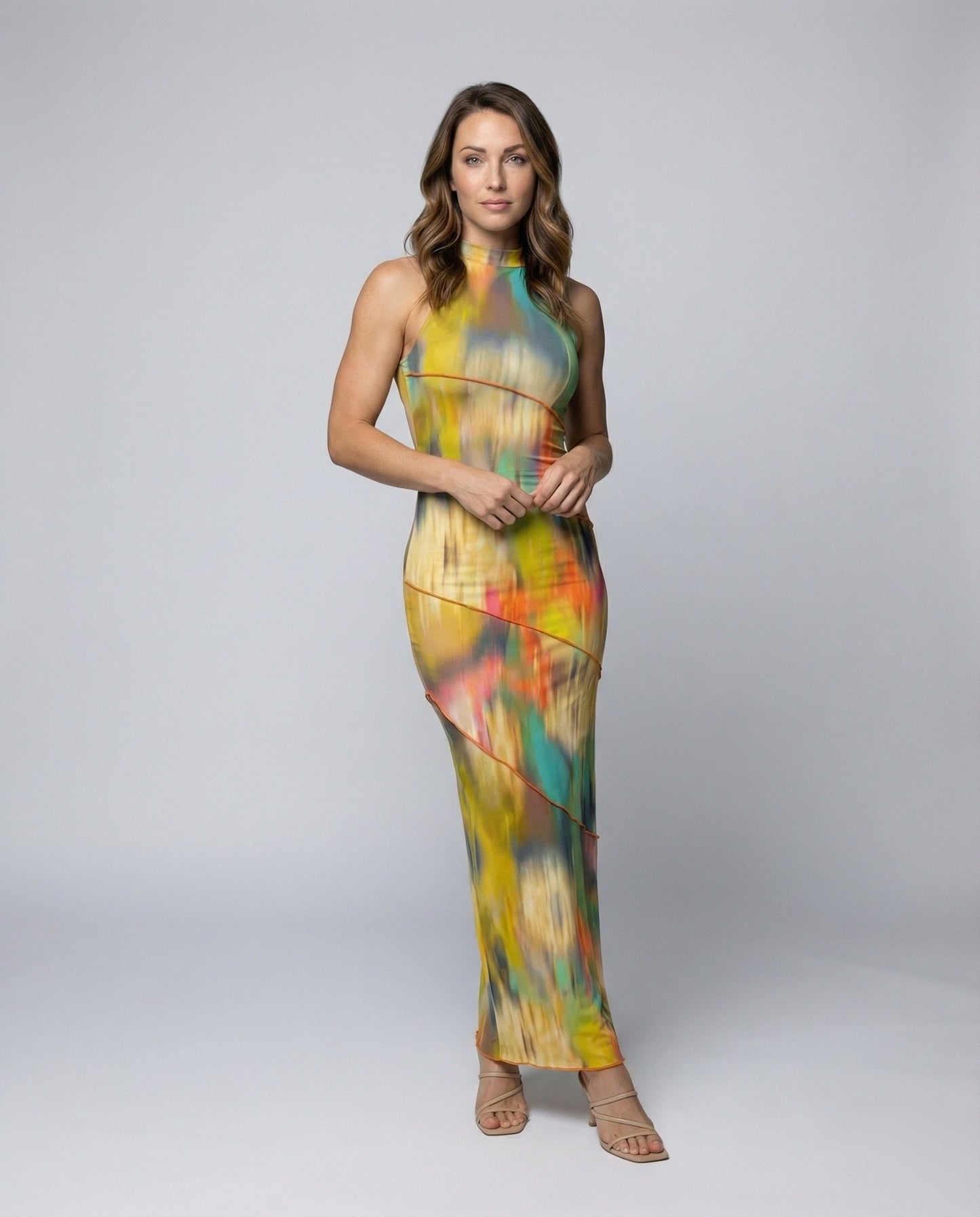 Abito Lungo Donna in Jersey Scollo Alto Sagomato - Brentozzi