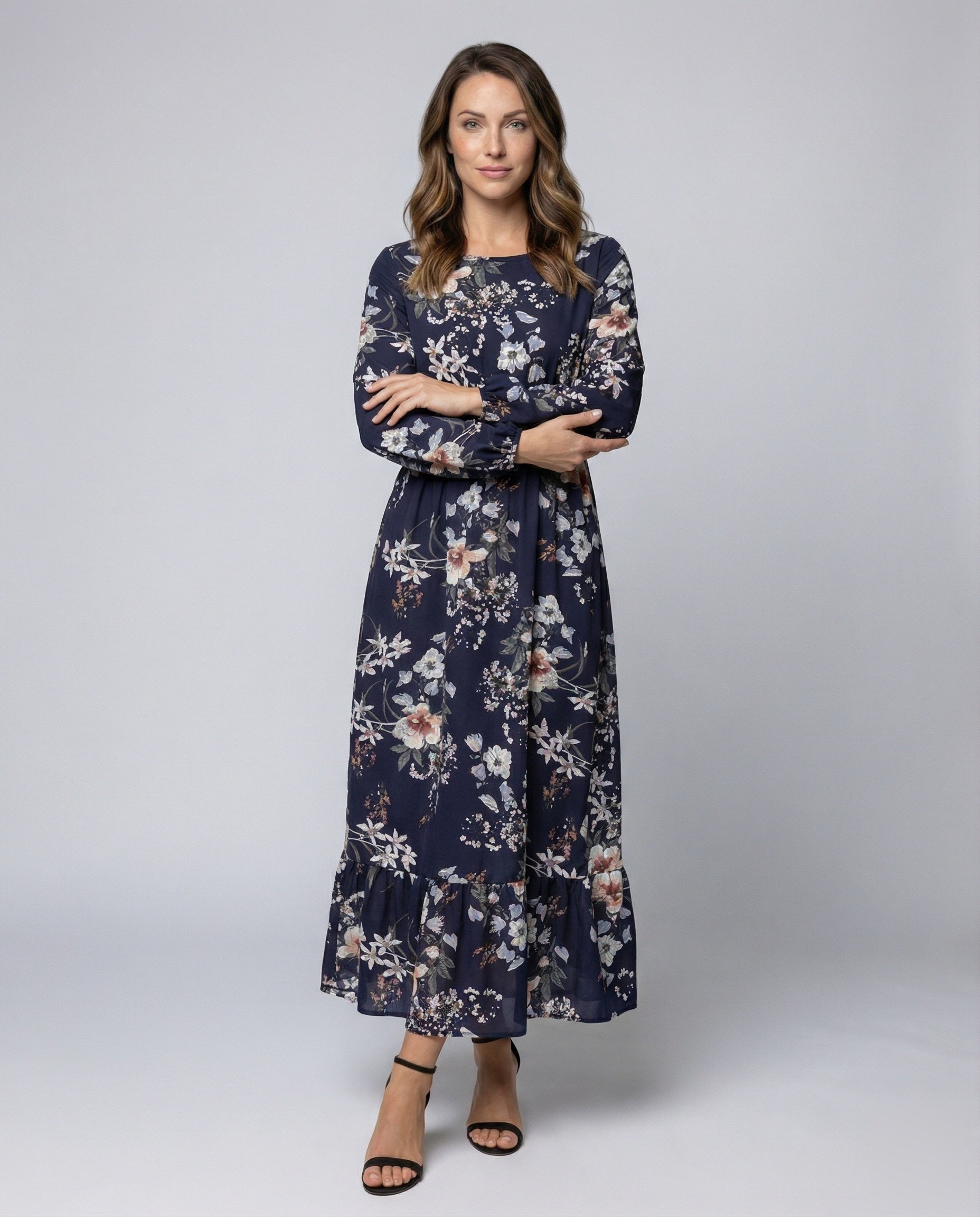 Abito Maxi Donna con Stampa Floreale e Vita Empire - Brentozzi