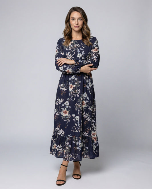 Abito Maxi Donna con Stampa Floreale e Vita Empire - Brentozzi