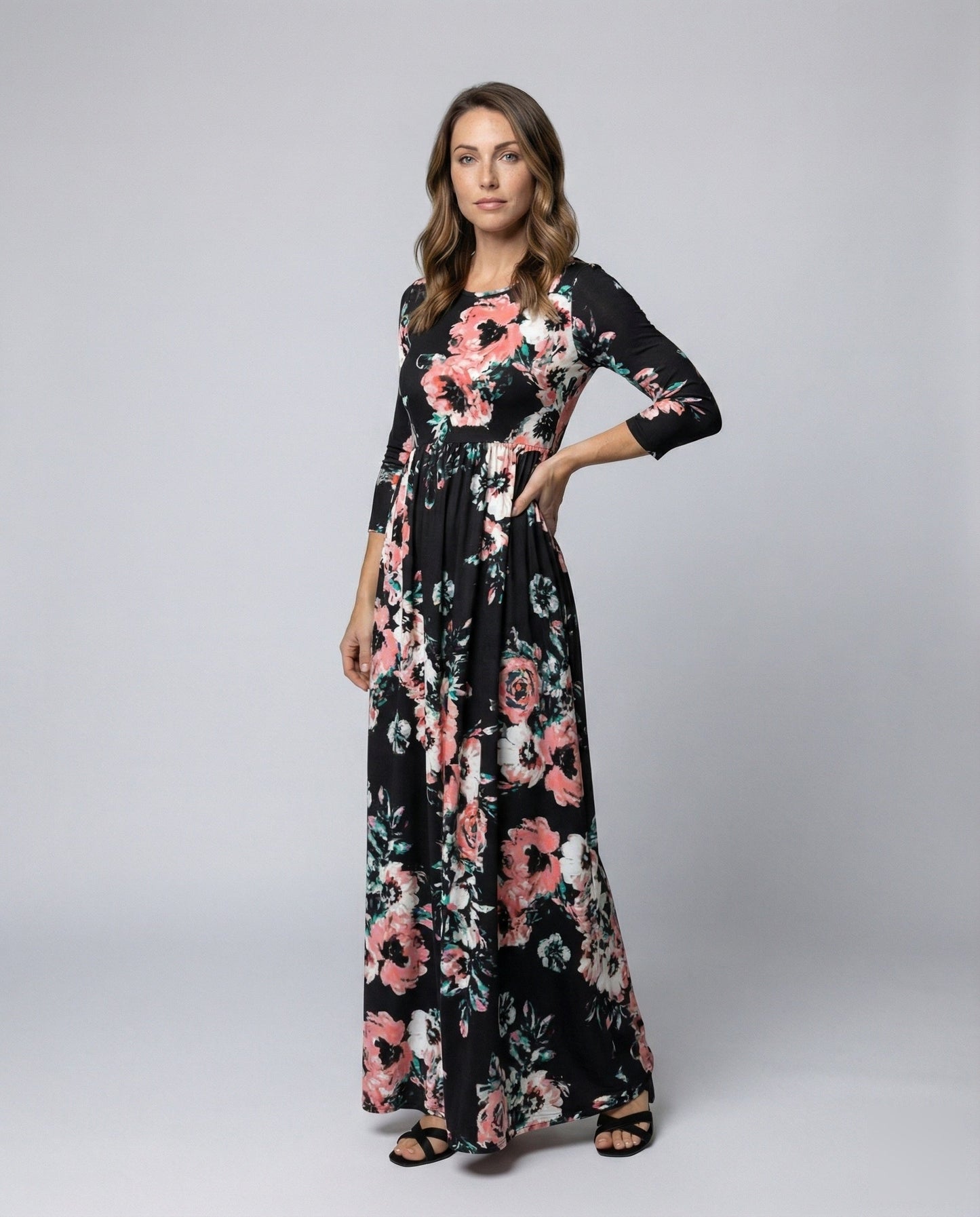 Abito Maxi Donna Fantasia Floreale con Tasche Laterali - Brentozzi
