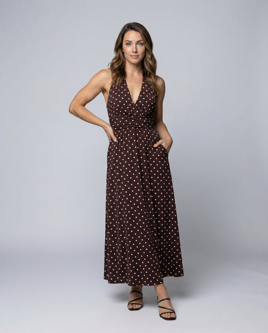 Abito Maxi Donna Scollo Halter con Ruches - Brentozzi