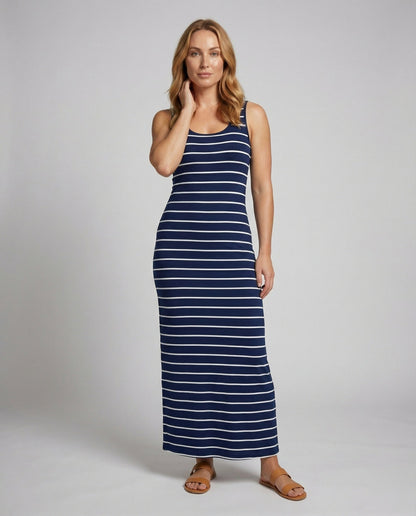 Abito Maxi Donna in Jersey a Righe Spalline Sottili - Brentozzi