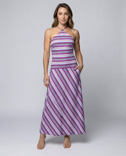 Abito Maxi Donna a Righe Scollo Halter Slim - Brentozzi