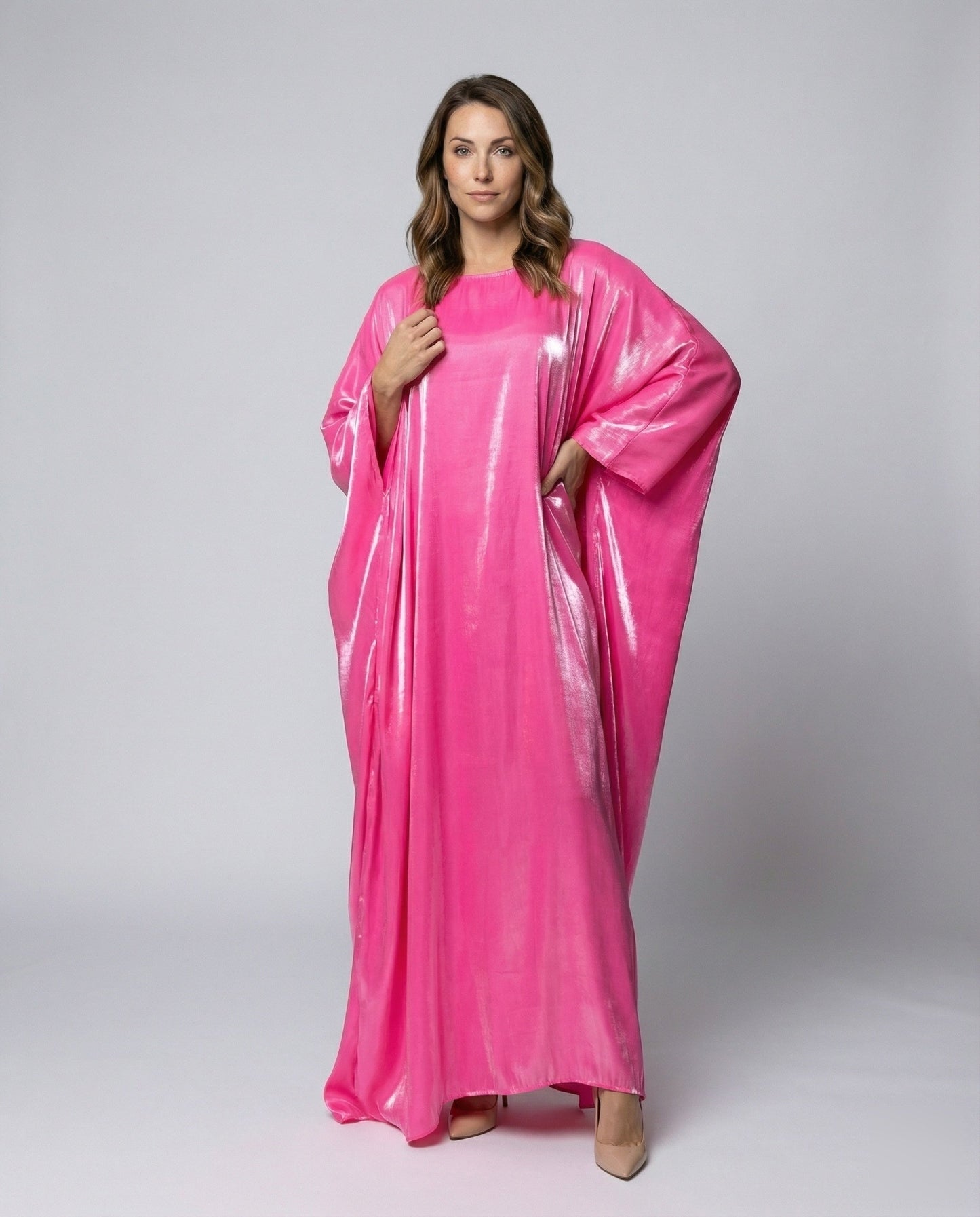 Abito Kaftan Donna in Satin Effetto Lucido Lunghezza Maxi - Brentozzi