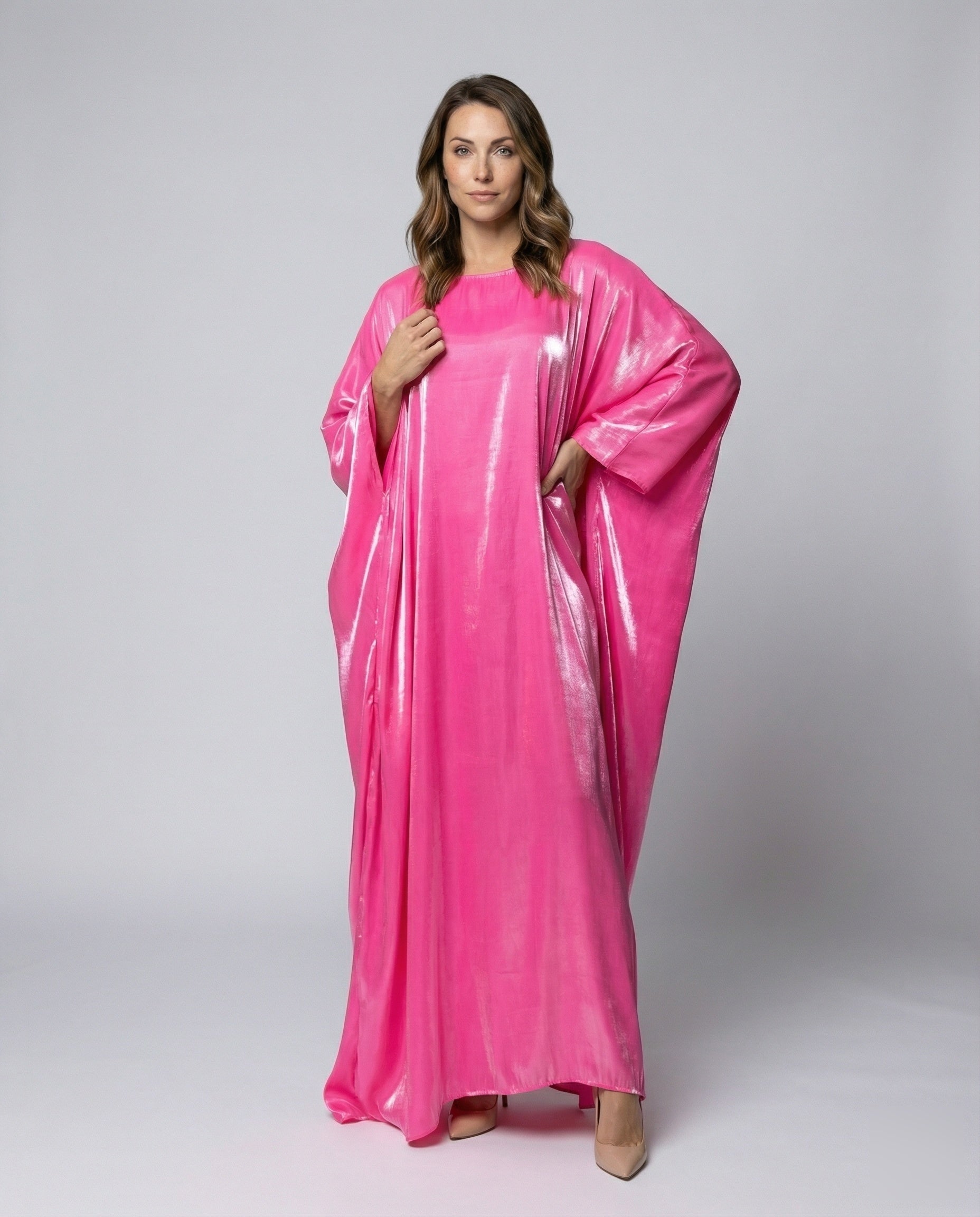 Abito Kaftan Donna in Satin Effetto Lucido Lunghezza Maxi - Brentozzi