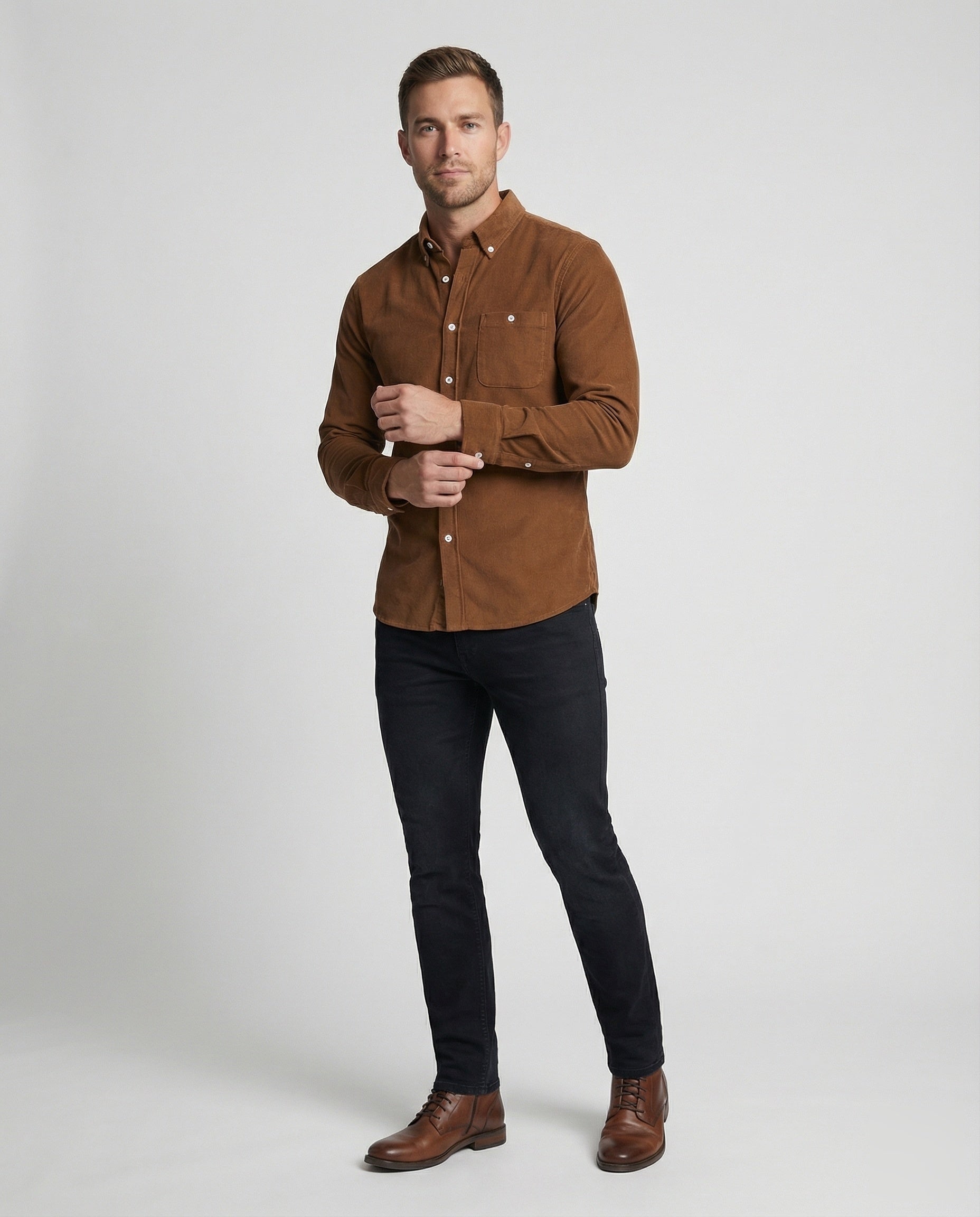 Camicia Uomo in Velluto a Coste Colletto con Bottoni Slim Fit - Brentozzi