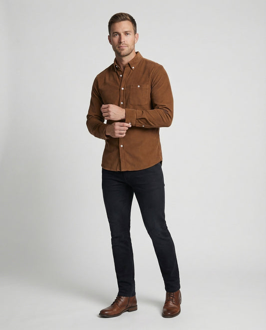 Camicia Uomo in Velluto a Coste Colletto con Bottoni Slim Fit - Brentozzi