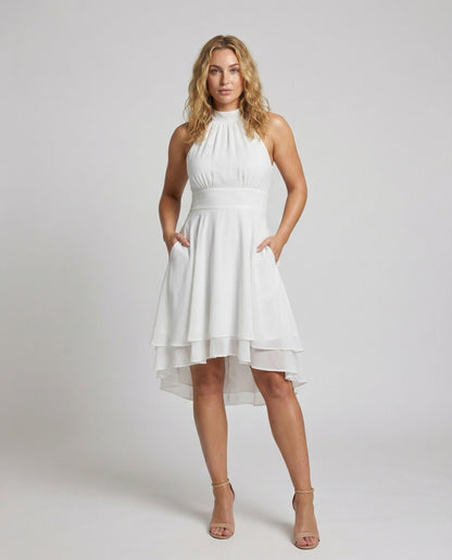 Abito Cocktail Donna in Chiffon Smanicato con Svolazzo - Brentozzi