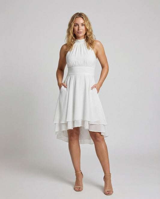 Abito Cocktail Donna in Chiffon Smanicato con Svolazzo - Brentozzi