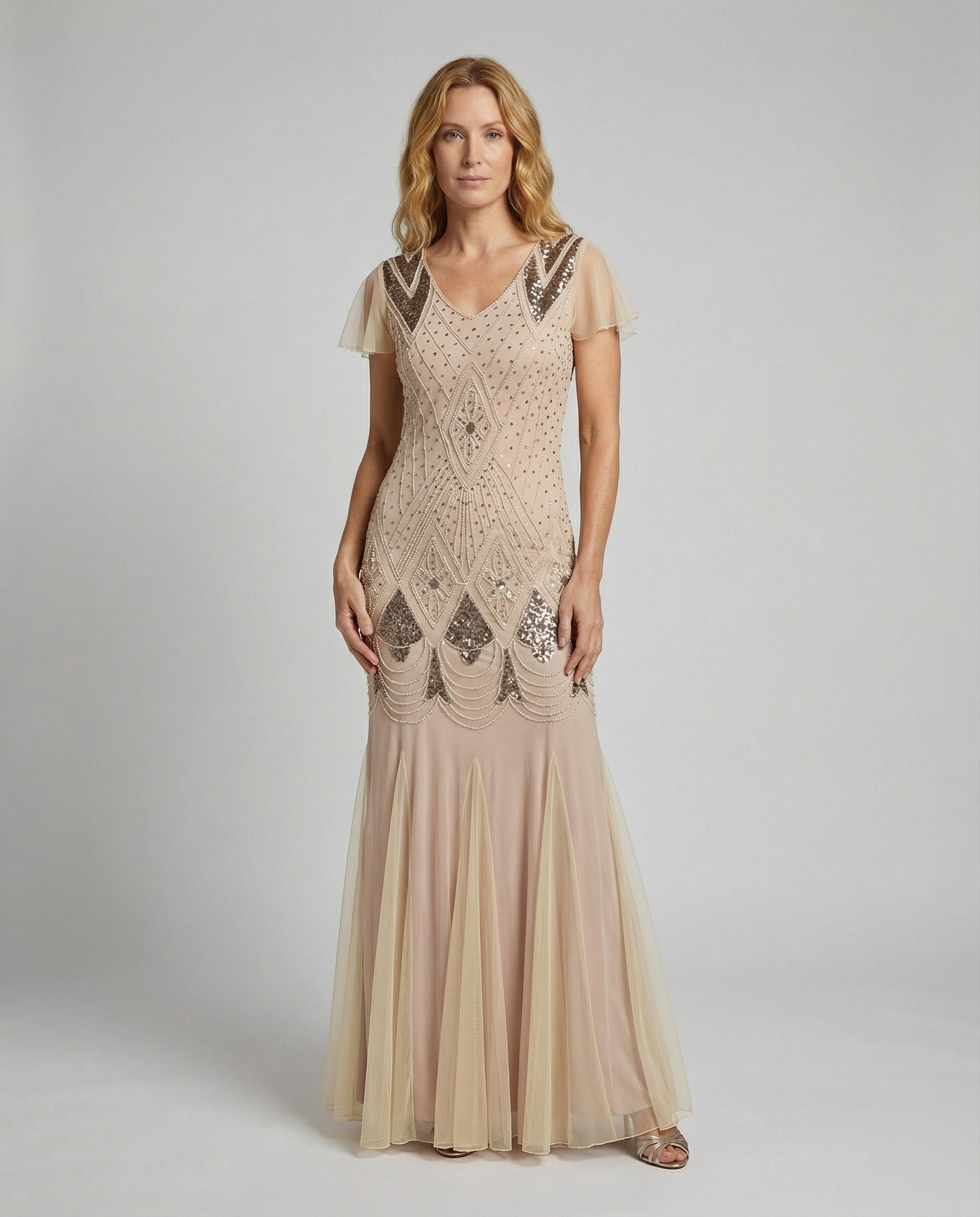 Abito Da Sera Donna Paillettes Tulle Svasato - Brentozzi
