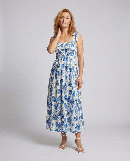 Abito Maxi Donna in Cotone Mix con Corpino a Smock - Brentozzi