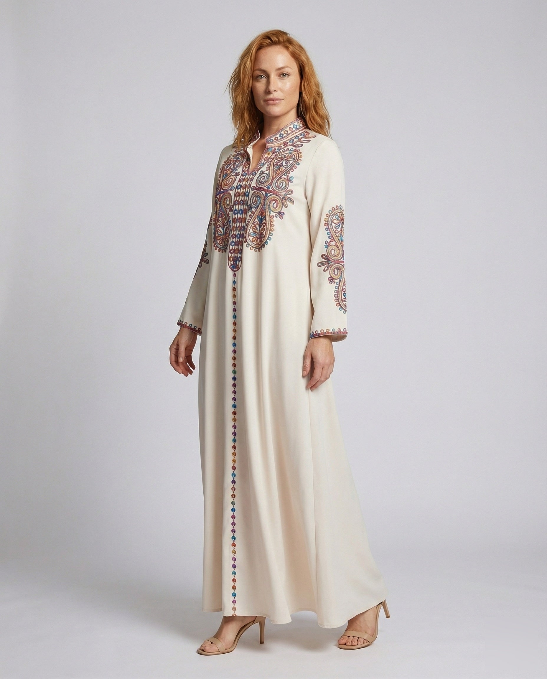 Kaftano Donna Ricamato Paisley Stile Elegante - Brentozzi