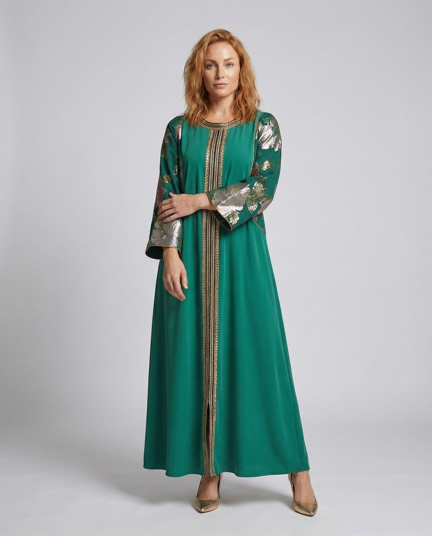 Abito Kaftan Donna Ricamato Manica a Fiori - Brentozzi