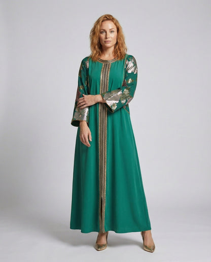 Abito Kaftan Donna Ricamato Manica a Fiori - Brentozzi
