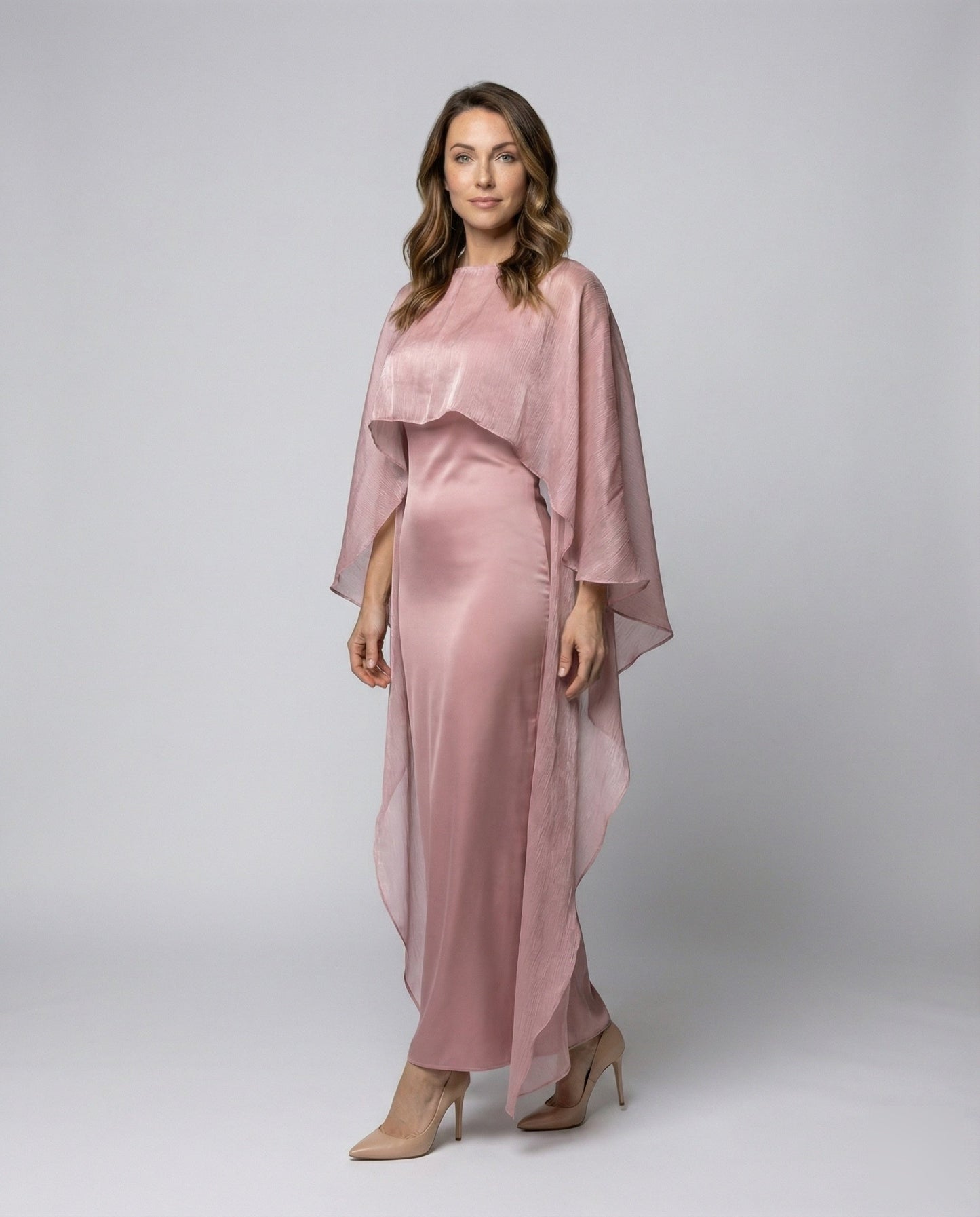 Abito Lungo Donna in Satin con Sovrapposizione in Chiffon - Brentozzi