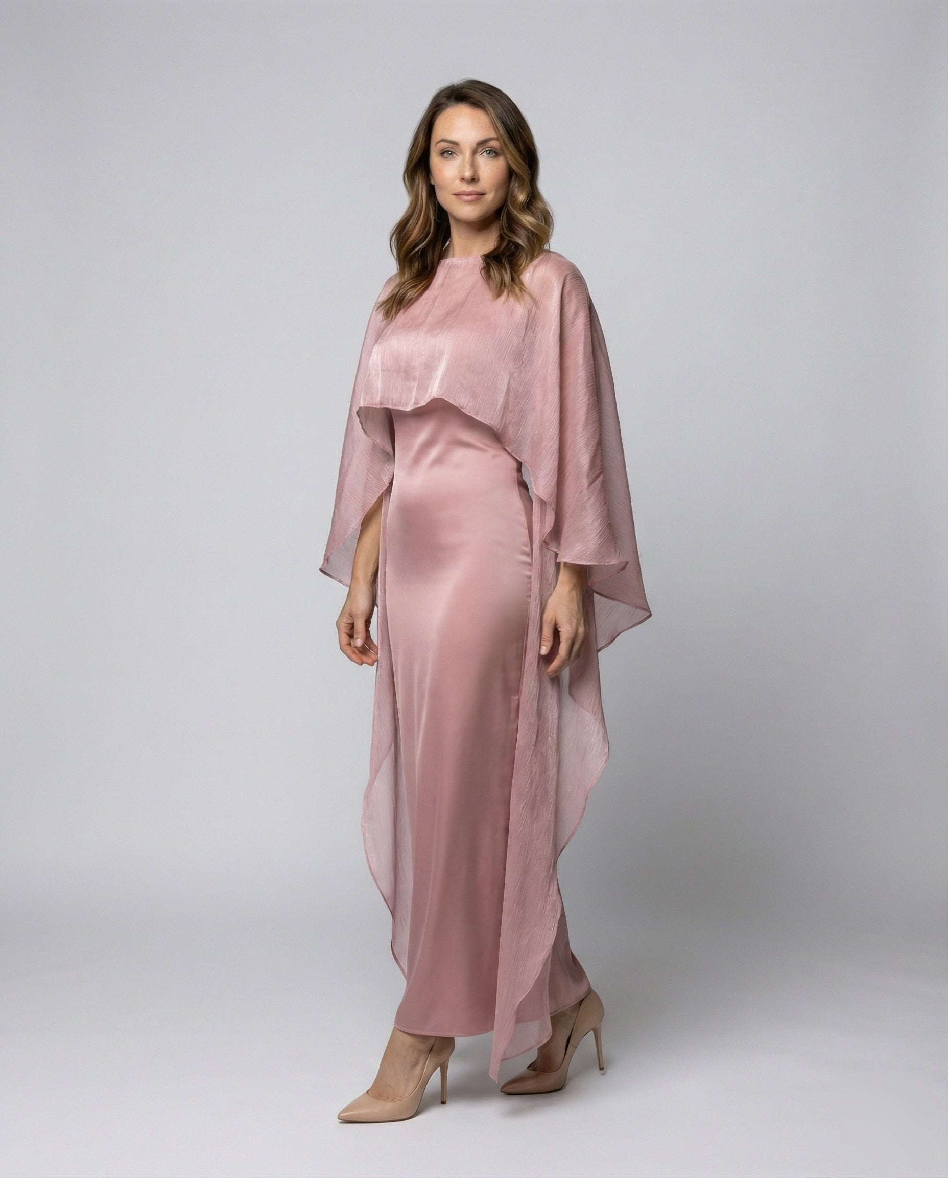 Abito Lungo Donna in Satin con Sovrapposizione in Chiffon - Brentozzi