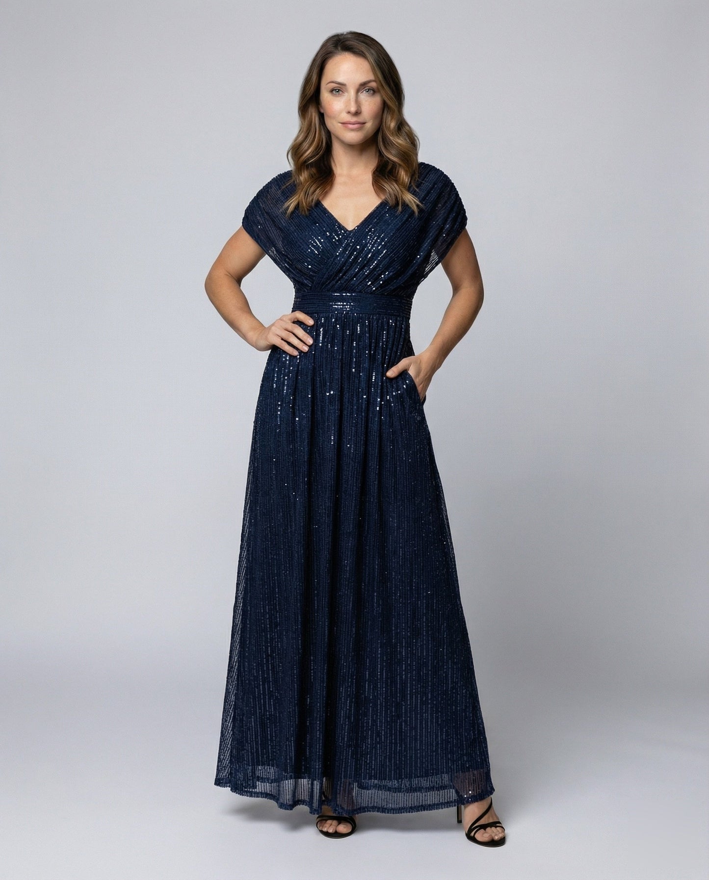 Abito Lungo Donna in Tulle Lucido Scollo a V - Brentozzi