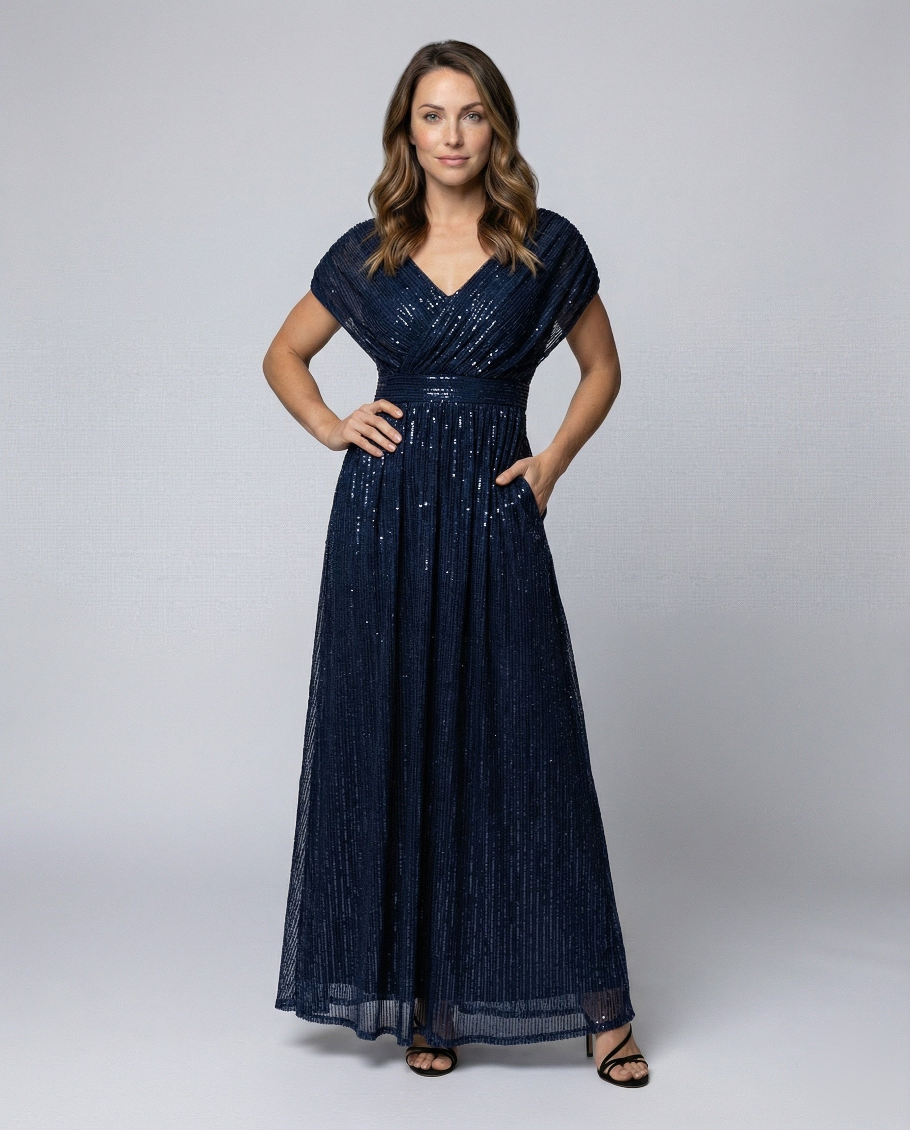 Abito Lungo Donna in Tulle Lucido Scollo a V - Brentozzi