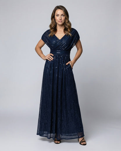 Abito Lungo Donna in Tulle Lucido Scollo a V - Brentozzi