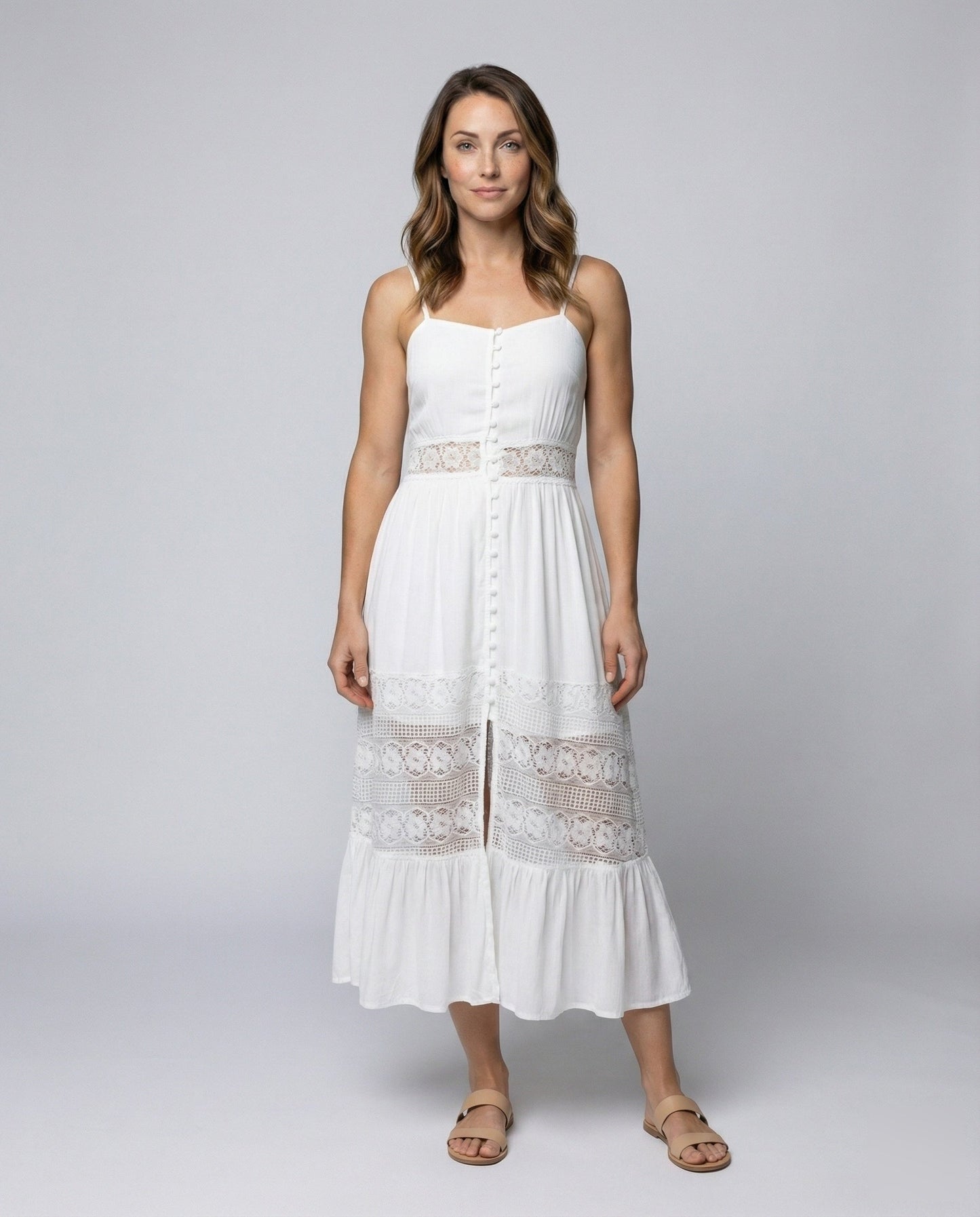Abito Maxi Donna Stile Boho con Inserti in Pizzo - Brentozzi