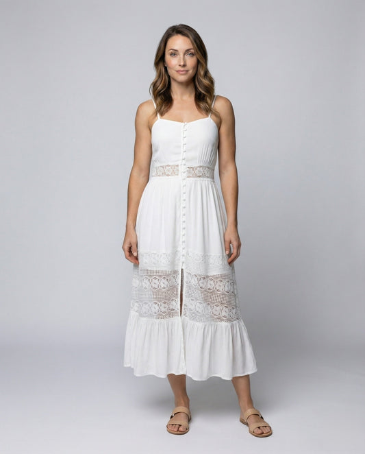Abito Maxi Donna Stile Boho con Inserti in Pizzo - Brentozzi