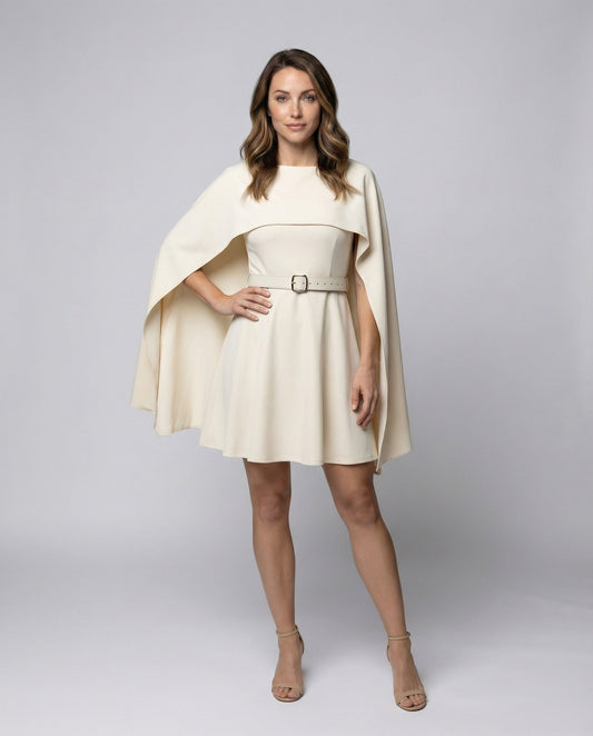Abito Mini Donna con Mantella e Cintura in Vita - Brentozzi